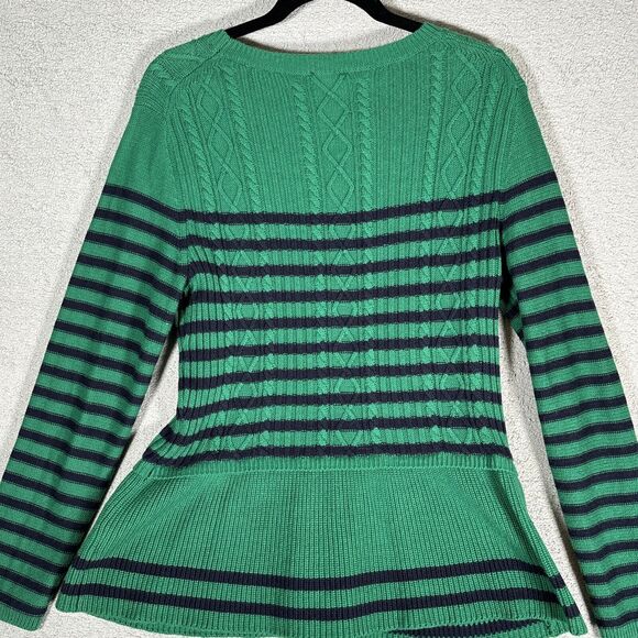 Talbots Peplum Sweater Womens L Green Black Stripe Top Casual Cotton 5% Cashmere - Picture 11 of 11